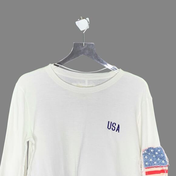 Free People XS Tricia Fix USA Patched Long Sleeve Tee Ivory Slouchy RARE - Picture 5 of 10